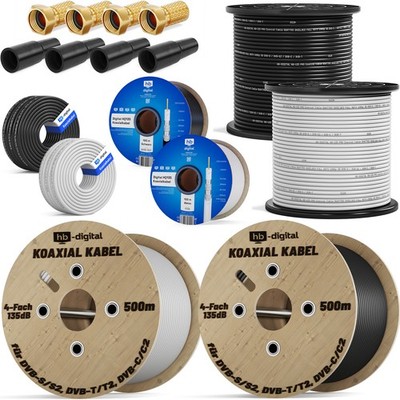 SAT Kabel Antennenkabel 4 fach 135dB Koax Koaxialkabel F Stecker Gummitüllen 4K