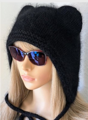 Knitted Fluffy Angora Hood, Beanie hat, Knitted wool hat,  Knitted Angora Bonnet