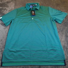 RLX Ralph Lauren Golf Polo Shirt Green Navy Stripe Wicking Mens Medium NWT