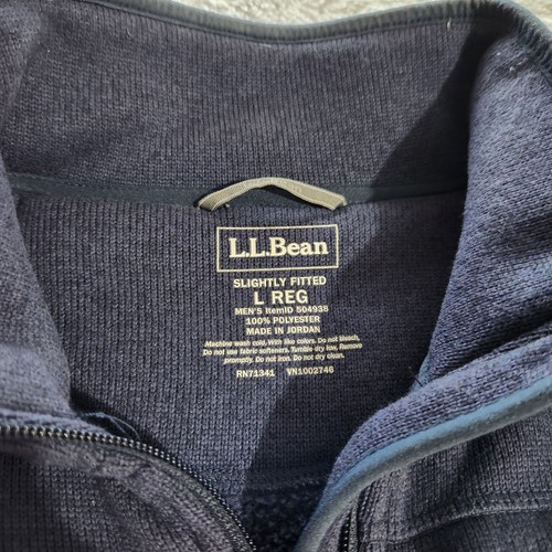 LL Bean Sweater Mens Blue Large Reg Fleece Full Zip Jacket Slightly Fitted - Picture 2 of 11