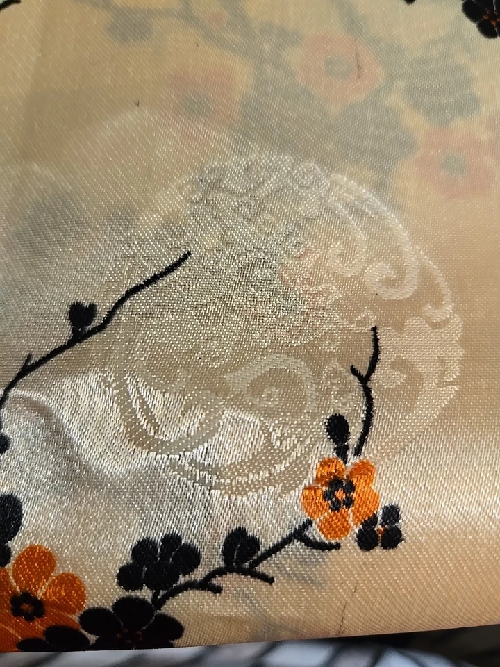 Vtg Orange Blossom Floral Chinese Satin Fabric 2 Yds X 54" Wide - Image 2 of 4
