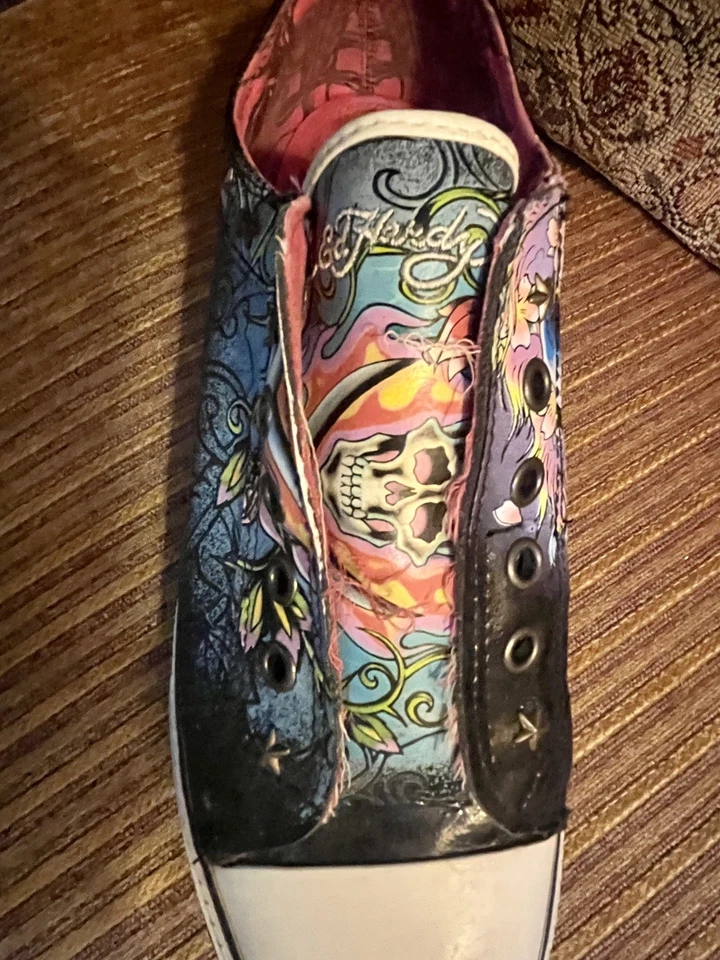 Don Ed Hardy Slip On Ladies Skull And Flowers Sneakers - Awesome Graphics  - Image 3 of 4