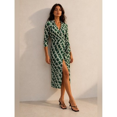 Diane von Furstenberg Abigail Silk Jersey Midi Wrap Dress Chain Link Size 4