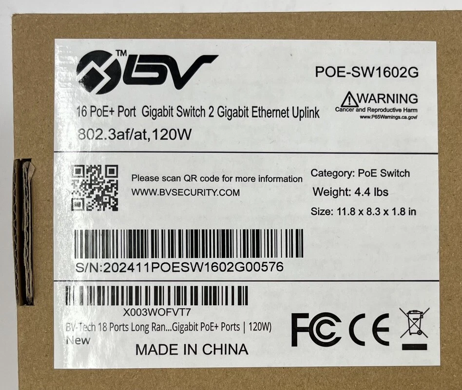 BV-TECH POE-SW1602G 16-PORT GIGABIT POE+ ETHERNET UPLINK NETWORK SWITCH  - Image 4 of 4