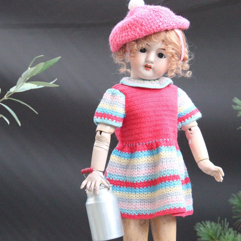 Vestido de muñeca rosa vintage con gorra para muñeca de 25" túnica antigua Foto 4 de 4