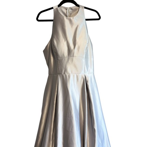David Tutera 720 Brooke Silver Metallic Satin Bridesmaid Dress Size 12 - Picture 4 of 13