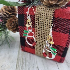 Christmas Holiday Dangle Earrings Silver Snowman w/ Gift Box