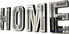 HOME Sign Silver Crushed Crystal Diamond Mirror Letter Wall Hung Bling 50cm