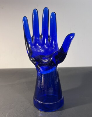Vtg Cobalt Blue Depression Style Glass Hand Jewelry Ring Holder