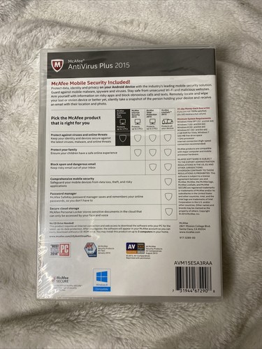 McAfee AntiVirus Plus Premium Edition, Includes McAfee Mobile Security - 2015 - Picture 2 of 2