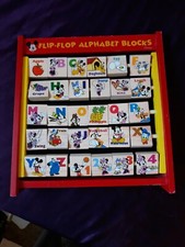 Vintage Disney Mickey Mouse Flip Flop Alphabet Blocks Wood Educational Toy