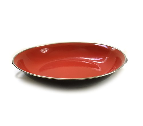 Red Orange 10.5" Enameled Sauté Braiser Pan Side Handles EMO Frite Yugoslavia 25 - Picture 2 of 4