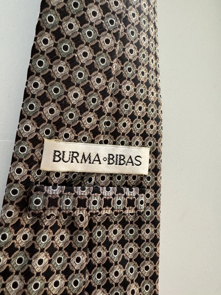 Галстук Burma Bibas чистый шелк коричневый зеленый узор WPL 13185 58 дюймов L - Изображение 4 из 4