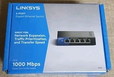 New! Linksys 5 Port Gigabit Ethernet Switch Black/Blue SE3005 Factory Sealed NIB