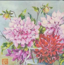 TWO Individual Napkins Flowers Mums Lunch Decoupage (1046)