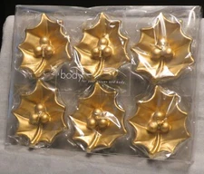 6 Gold Holly & Berries Floating Candles NEW
