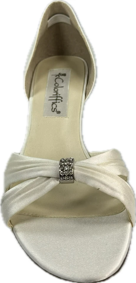 COLORIFFICS FANTASY WOMEN'S IVORY SATIN RHINESTONE OPEN-TOE SHOES - Image 3 of 4
