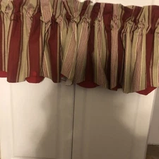 Waverly Capulet Striped Valances Red Tan Gold Stripe Layered Scalloped  Buttons