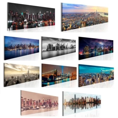 New York Skyline Städt Horizont VLIES LEINWAND BILDER WANDBILDER XXL WOHNZIMMER - Bild 1 von 3