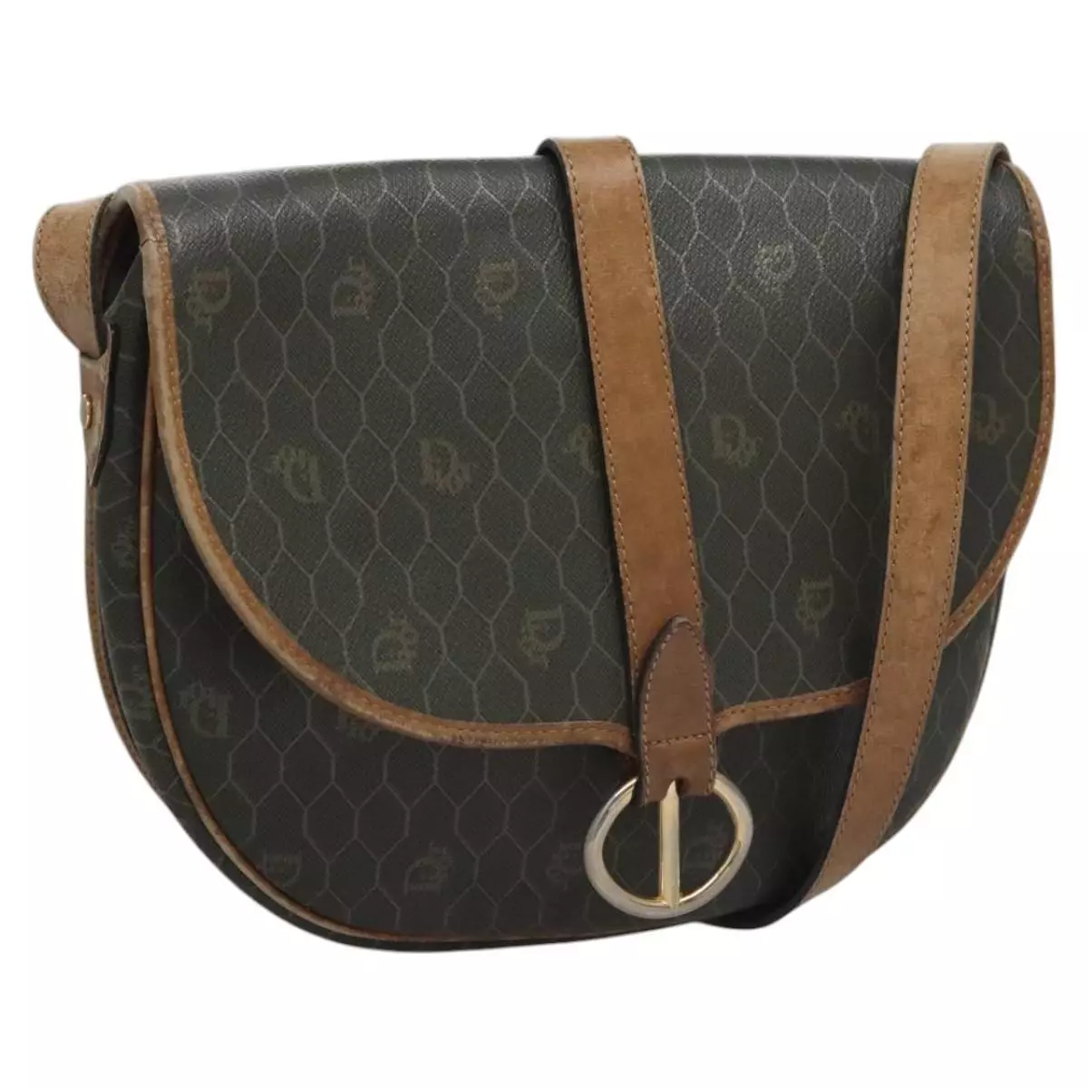 Christian Dior sac à bandoulière toile nid d'abeille PVC cuir noir authentique ti2907