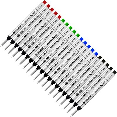 Schmidt 8126 Long Capless Rollerball Refill-Black, Blue, Green, Red, 0.6mm-20 PK