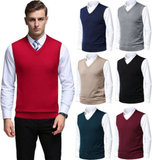 Mens V-Neck Sweater Vest Slim Fit Knitted Sleeveless Jumper Gilets Tank Top