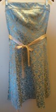 Teeze Me Juniors' Size 9 Blue Gold Glitter-Mesh Gown Prom Party Wedding