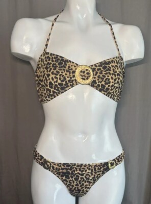 PHAX bikini swimsuit Animal Print Gold Accents Women s 2 Piece Size Large