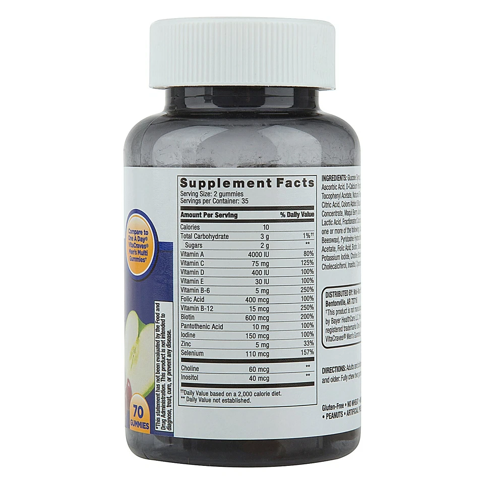 Suplemento dietético multivitamínico gomoso Equate One Daily para hombres adultos, 70 unidades. Foto 4 de 4