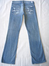 7 for all Mankind Bootcut Jeans Wm Sz 27 Blue Distressed Crystals Stretch L30.5