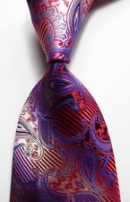 New Classic Paisley Red Blue White JACQUARD WOVEN 100 Silk Men's Tie Necktie
