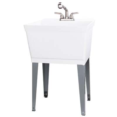 Utility Sink with Stainless Finish Pull-Out Faucet 19 gallon - White