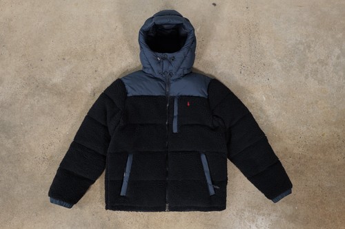 Polo Ralph Lauren Sherpa Pile Performance Fleece Daunenjacke Mantel Navy Blau - M