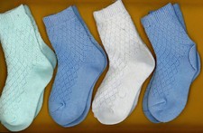 Baby Child Socks Soft 4 Pair Blue White Green 4 1/2" L New in U.S. B5-B10