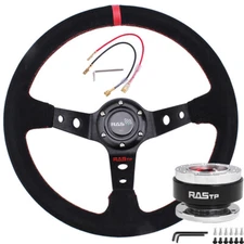 Deep Dish 93mm Drifting Racing Steering Wheel Suede Leather+Quick Release Kit