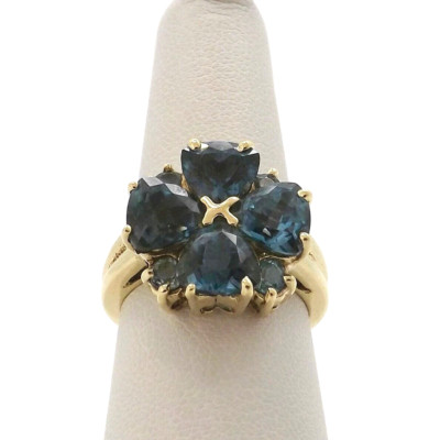 10k Gold London Blue Topaz 4 Leaf Clover Ring Lucky December Birthstone 7gr sz7