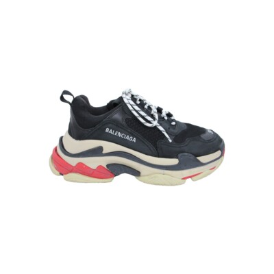 Balenciaga Women's Black Mesh and Nubuck Leather Triple S Sneakers