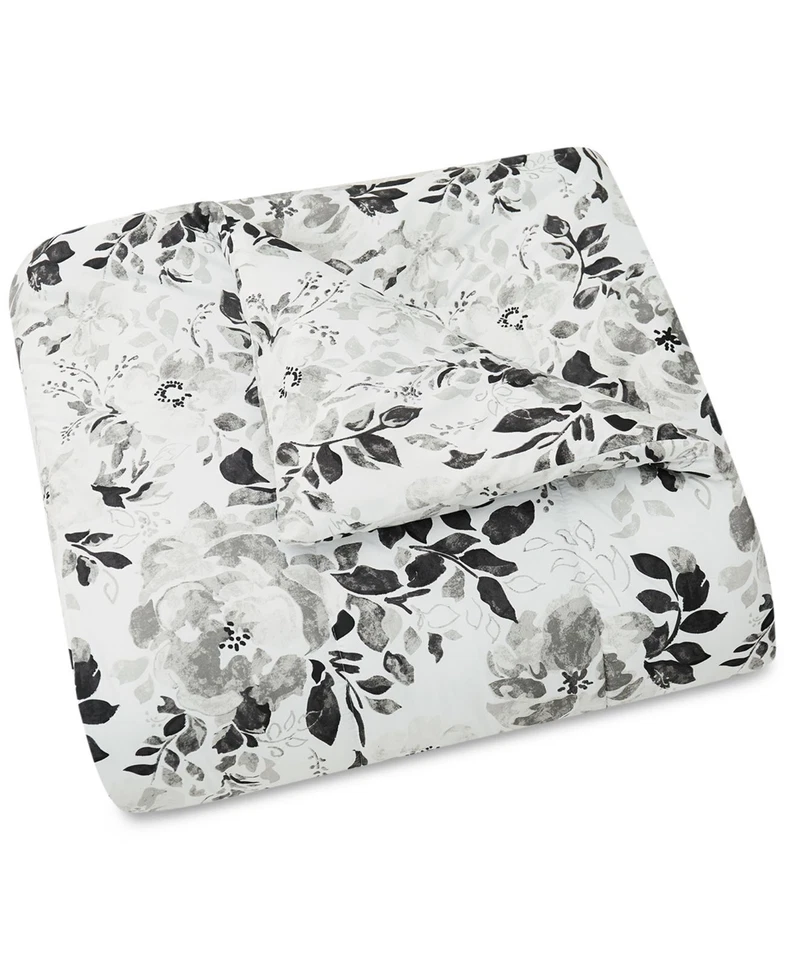 Generic Monochromatic 2-Pc. Floral-Print Twin Comforter Set, Black/White - Image 3 of 4