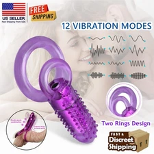 Vibrating Penis Cock Ring Dual Clit Stimulator Couple Sex Toys For Men Enhancer