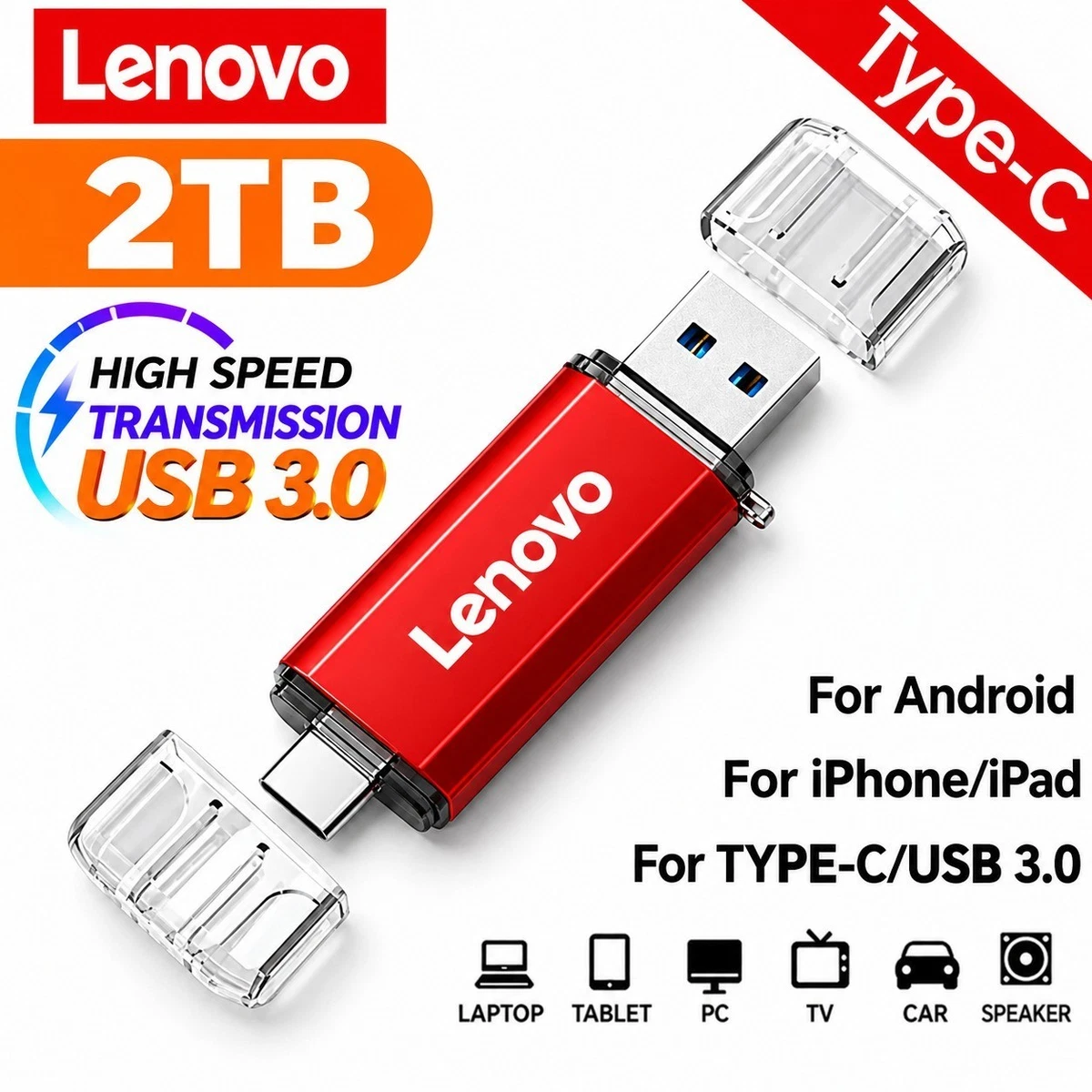 USB Flash Drive 2TB 2 in 1 OTG Type C USB 3.0 Universal Memory Stick