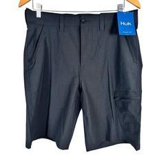 NEW Huk Next Level 10.5 Cargo Shorts Fishing Vented Stretch Mens M Black 65