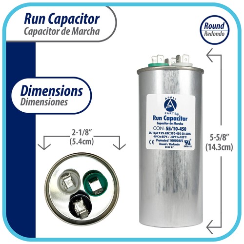 Condensador de doble funcionamiento Appli Parts para ac 55+10 Mfd uF (microfaradios) 370VAC o 450VA - Imagen 2 de 8