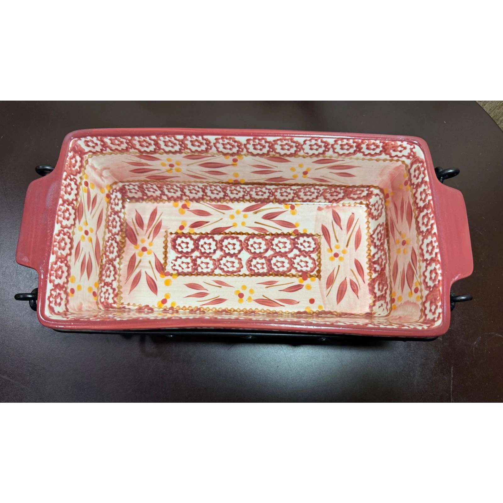 Vtg Temp-tations by Tara Old World Cookware 1.7 QT Meatloaf Dish w Metal Rack