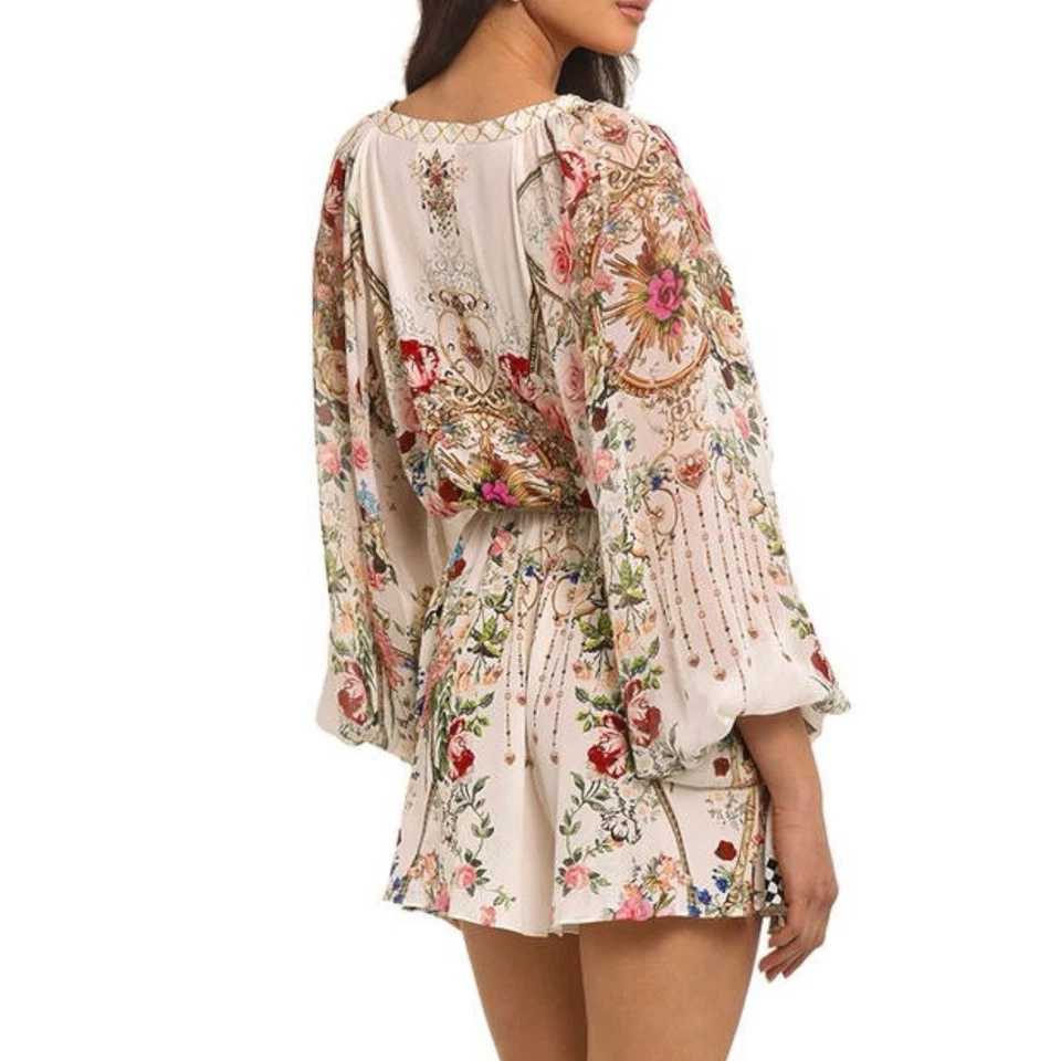 Mono Camilla Star Crossed Lovers Talla Pequeña S Blusa Manga Blanco Floral Foto 2 de 4