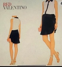 Red Valentino Black Satin Skirt With Side Bow Ruffle Accents - IT42/US 6