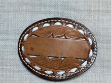 vintage TOOLED belt buckle WESTERN cowhide leather COWBOY laced