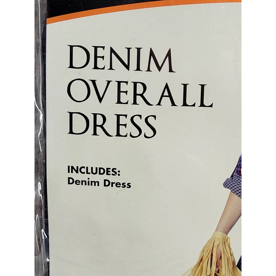 Spirit Halloween Adult Denim Overall Dress Costume Scarecrow Large Size 12 14 - Image 2 of 4