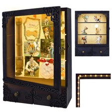 11x16 Shadow Box Frame with Light, Memorial Display Case with Shelves, Drawer...