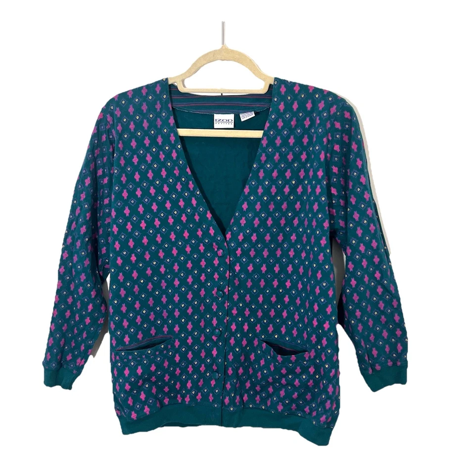 Vintage Izod Cardigan Midi Skirt 2 Piece Set Size S Cottagecore Prairie Printed - Image 2 of 4