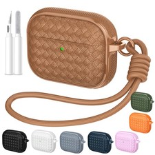 For AirPods Pro 3 2/AirPods 4th Gen Full Body Case Woven Pattern with Lanyard
